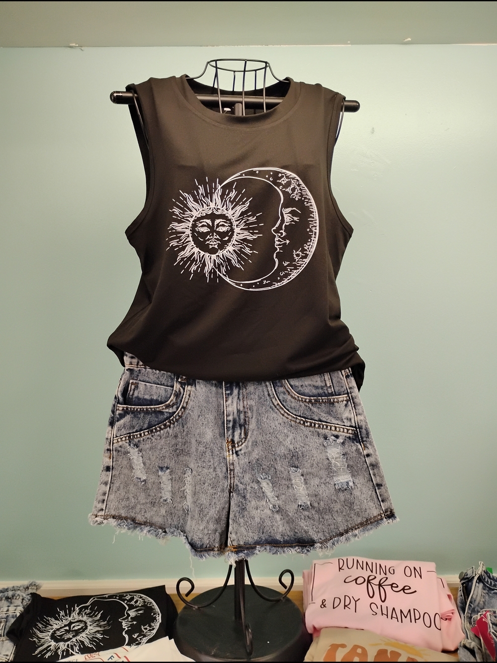 Women's Black Celestial Graphic Muscle Tank Top